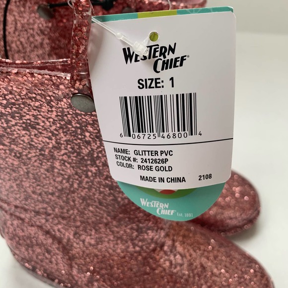 NEW Western Chief Pink Glitter Rain Boots size 1 little‎ kid - Picture 7 of 7